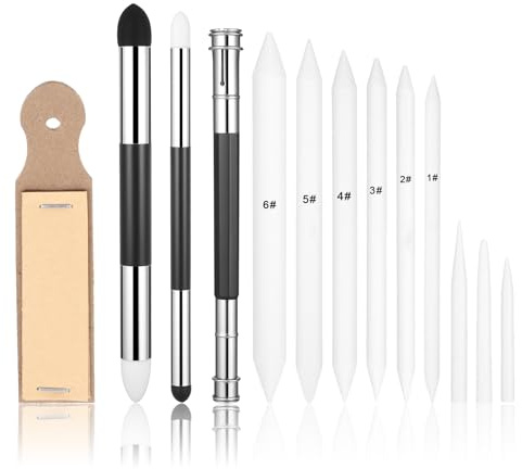 simarro 13 Stück Papierwischer Set, Papierwischer Bleistift Skizzenwischer Blending Stumps und Tortillions Set mit Schleifpapier für Abwischen Korrigieren Kunst Zeichnen Künstler Basteln