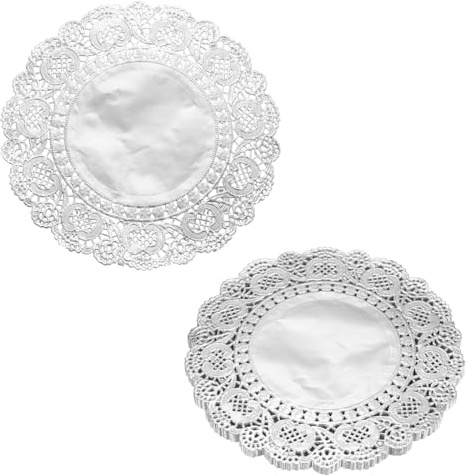 QUARKZMAN 50 Stück Tortenspitzen 20cm Rund, Silber | Dekoratives Einweg-Tischset aus Spitzenpapier für Kuchen Desserts Lebensmitteldekoration Hochzeit Geburtstag
