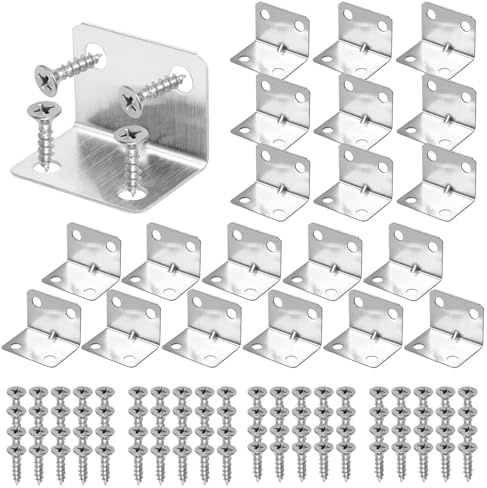 PEAPIN 20 Pcs L Brackets for Wood, Stainless Steel Corner Brackets | 90 degree brackets with 80 screws for shelves, cabinets, frames, furniture fixing, repair and DIY woodworking