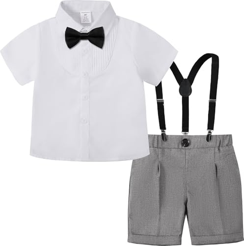 mintgreen Bambino Ragazzi Costume, Bambini Matrimonio Smoking Papillon Bretelle Maniche Corte Set di Abiti, 1-4 anni, grigio, 18-24 Mesi