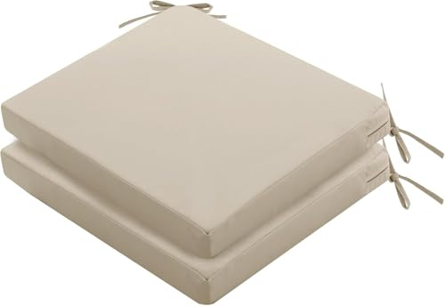 2/4/6er-Set Wasserdichte Garten Stuhlkissen Outdoor 40/45/50 cm – Schaumstoff-Sitzkissen mit Bändern for für Zuhause/Schaukel/Essen/Terrasse, 5 cm Dick, für drinnen und draußen(Beige,45x45cm(2pcs))