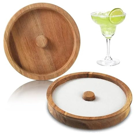 Margarita Salt Rimmer, 2 Margarita Salt And Sugar Rimmer, Garnish Presentation Rimmers Kit For Cocktails, Portable Sugar Rimmers, Wooden Multipurpose SaltRimmer, Wood Glass Rimme-r For DrinksMargarita