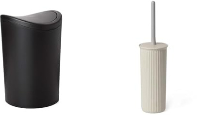 Tatay Papelera y Escobilla Baño | Papelera Baño con Tapa Basculante Negra | Capacidad 6L | Escobilla WC Modelo Ecohome | Material Resistente y 100% Reciclable | Fabricados en España