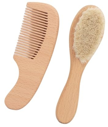 Babyhaarbürste und Kamm Set für Neugeborene, Holz, mit weichen Ziegenborsten, für Mädchen und Jungen