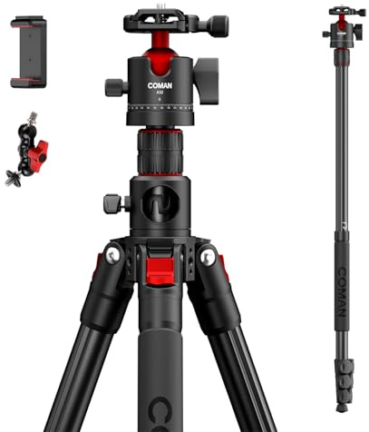 Treppiede per fotocamera, 182 cm treppiede da viaggio per telefono cellulare con testa a sfera a 360 gradi, monopiede staccabile con piastra Arca QR, treppiede per fotocamera/DSLR/videocamera-KX3939A1