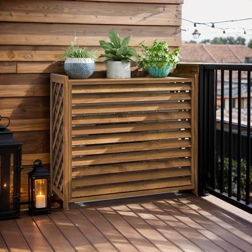 SeraphicCharm Cache Climatiseur Exterieur Bois Massif Cache Clim Bois Balcon Support Pot De Fleur Housse Climatiseur Extérieur Bois Protection d'un Groupe Extérieur d'un Climatiseur(86x35x80cm)