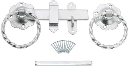 Infinity Decor Heavy Duty Galvanized Zinc 6 150mm Twisted Ring Gate Latch Catch Set Ideal for Wooden Gate, Garden Gate, Shed, Barn, Garage Doors