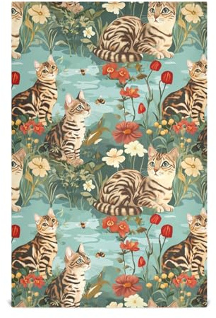 KLL Cute Bengal Cats A River - Juego de paños de cocina, toallas de mano de tela de rizo (prop2) (prop3), tejido de lavado, café, 28 x 18 pulgadas, juego de 4