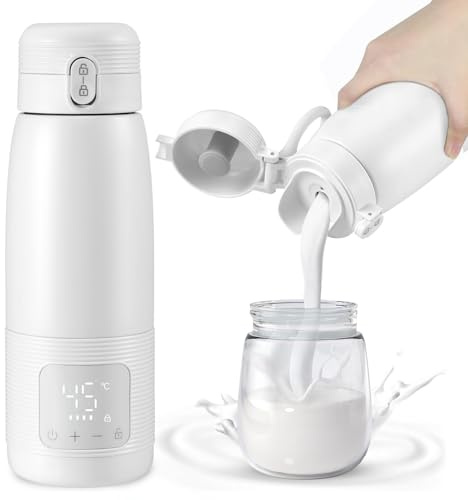 Tragbarer Babyflaschenwärmer, Flaschenwärmer Baby Unterwegs Kapazität 500 ML, Schnelles Aufheizen und präzise Temperaturregelung für Muttermilch, Einstellbare Temperatur von 37 °C bis 55 °C (1)