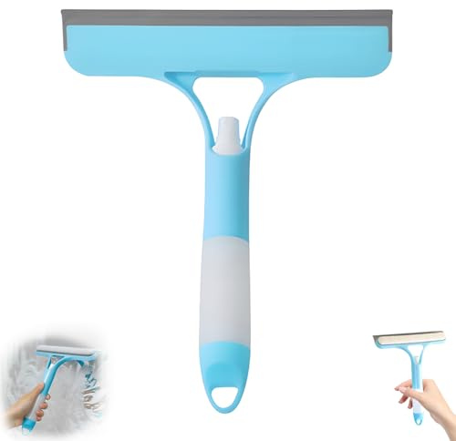 3 In 1 Window Cleaning Scraper, Window Cleaning Equipment Multifunctional Shower Squeegee, Window Squeegee Glass Cleanings Tool with Built-In Sprayer and Brush, Double-Sided Usable Shower Cleaner Tool