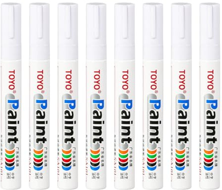White Paint Pens 8 Pack - Oil-Based Waterproof Paint Marker Set with Quick Drying, For Crafting on Rocks, Wood, Fabric, Plastic, Glass, Metal, Mugs, and Cardboard