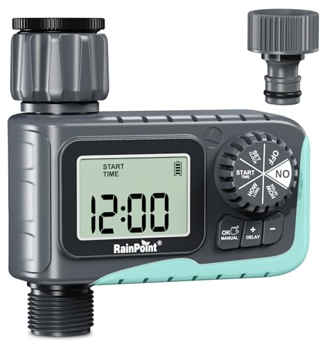 RAINPOINT Bewässerungsuhr, Verbesserte Einzel-Zonen Wasserzeitschaltuhr mit Regenpause/Manueller Steuerung, Hohe Wasserleistung, Automatische Bewässerung für Garten und Rasen