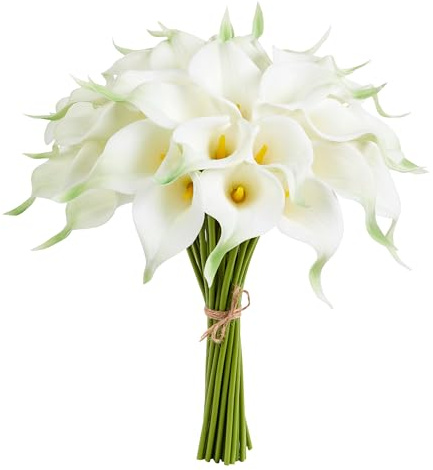 XIANNVXI 12 pz Calla Lily Fiori Artificiali Bianco in Lattice Mazzi 33 cm PU True Touch Fiore di Giglio per Mazzi di fiori da Sposa Casa Decorazione Tavoli Battesimo, Compleanno, composizioni floreali