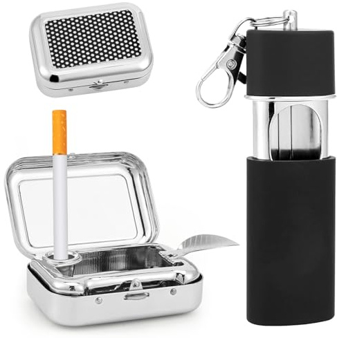 Portable Ashtray, Pocket Ashtray Smell-Proof Ashtray with Lid for Inside & Outdoors, Odour-Proof Portable Cigarette Butt Box for Outdoors Travel Camping Car Bar
