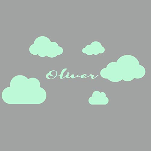 MacDecal.de Wolke Himmel Wolkenset 6 Teilig Wunschname Wunschtext Wandtattoo Baby Sticker Aufkleber Wandaufkleber Kinderzimmer Babyzimmer (Mint)