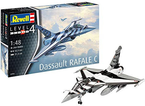 Revell RV03901 Modellbausatz Dassault Aviation Rafale C, Flugzeug im Maßstab 1:48, Level 4, orginalgetreue Nachbildung mit vielen Details, 3901