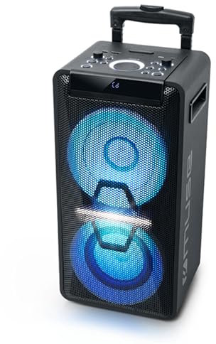 Muse DJ PA-Anlage mit Akku, 300 Watt, mit CD, Bluetooth und Licht-Effekten (USB, AUX, Mikrofon, Fernbedienung), schwarz