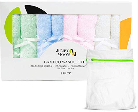 JM Lingette Lavable Bébé en Rayonne de Bambou - 25x25cm, 500 g/m² Ultra Épais et Absorbant, Coton Lavable, Débarbouillette Bébé Lavable, Doux pour les Peaux Délicates, Coffret Cadeau Inclus