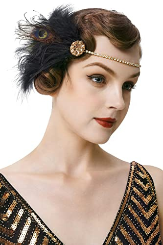 BABEYOND 1920-talet pannband fjäder kvinnor 20-talet stil flapper Charleston hårband Great Gatsby damer karneval kostym tillbehör guld