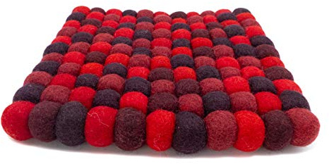 feelz Filzuntersetzer aus Filzkugeln eckig rot dunkelrot 100% Filz (Wolle) Handarbeit Topfuntersetzer bunt quadratisch (15x15cm)