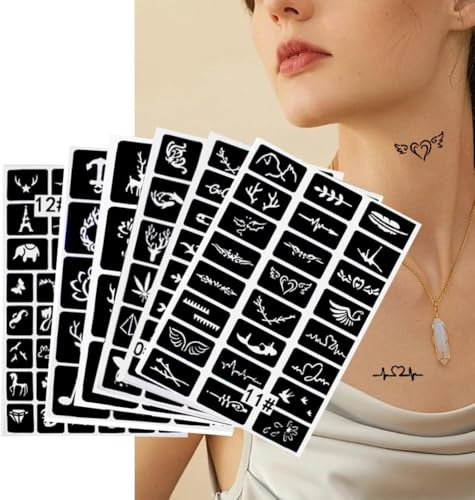 340 Stück Glitzer Tattoo Schablonen, XMASIR 16 Blätter Temporäre Tattoos Schablonen Glitzer Airbrush Tattoo Aufkleber für Kinder und Erwachsene(A4 size)