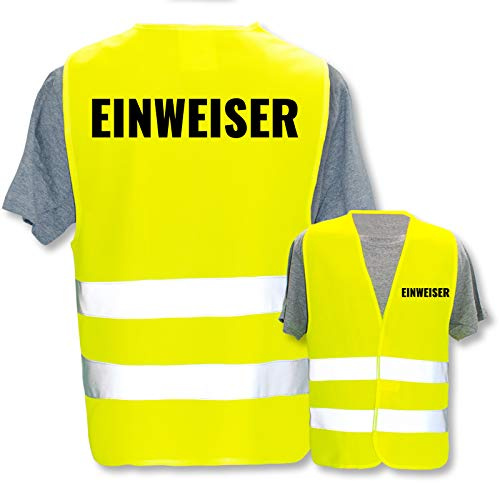 Bedruckte Warnwesten mit ISO-Leuchtstreifen * Standard- oder Reflex-Druck * Thema Sicherheit & Team, Warnweste Begriffe Security:Einweiser, Farbe + Größe:Gelb (XL/XXL)