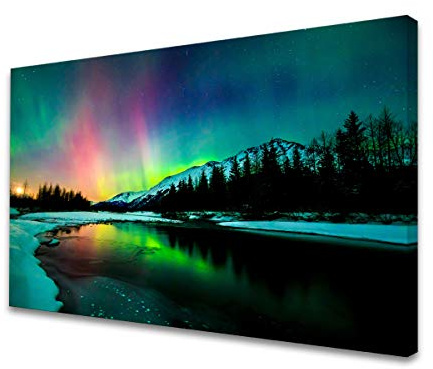 S01969 Wall Art HD Aurora Scenery Painting on Canvas Prints Stretched and Framed Pictures to Photo Ready to Hang for Home Decorations Office Wall Decor 24X36 inch