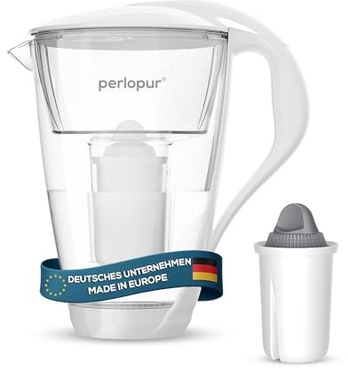 PearlCo - Filtro per acqua in vetro (bianco) con 1 cartuccia filtrante Protect+ classic - adatto per Brita Classic
