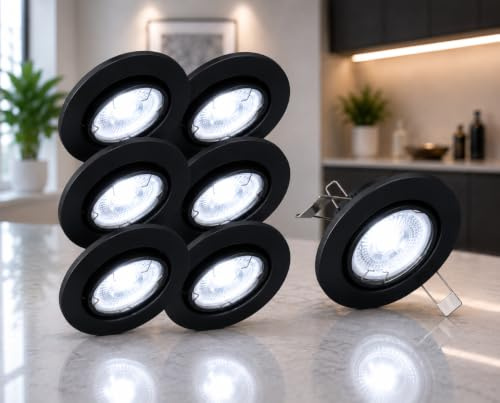 Trango 6er Pack schwarz matt LED Einbaustrahler 6729-065M6KSD inkl. 6x dimmbar LED Modul I in 3 Stufen dimmbar I 6000K Tageslicht (kalt-weiß) I nur 30mm Einbautiefe I Einbauspots