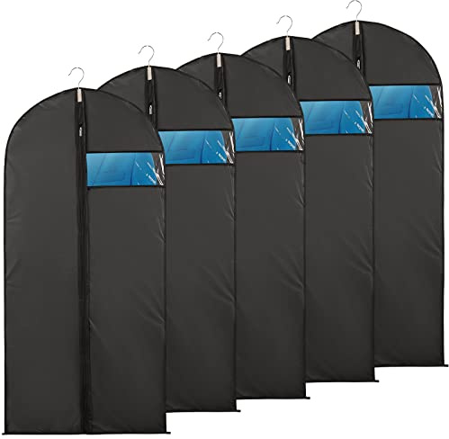 Niviy Kleidersack Lang 5 Stück 60x140cm Schwarz | Kleiderhüllen mit Sichtfenster und Reißverschluss für Anzüge, Mäntel, Kleider und staubfreie Aufbewahrung