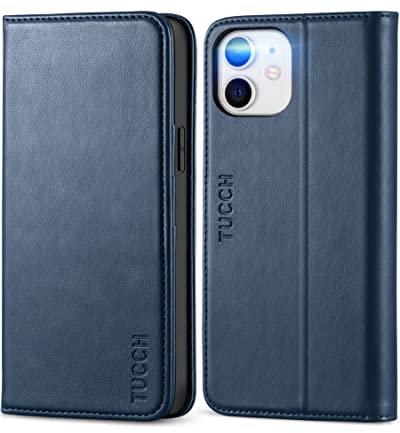 TUCCH Hülle für iPhone 12 Pro, iPhone 12 Handyhülle, [Verdicktes TPU] [Kartenfächer] [Standfunktion] [Magnet], Stoßfeste Schutzhülle, Bookcase für iPhone 12/12 Pro (6,1 Zoll) Dunkelblau