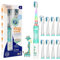 Seago Enfants Brosse À Dents Électrique pour 3-12 Ans avec Minuteur Intelligente et Lampes à LED de Couleur et 8 Douces Têtes de Brosse pour Kids Filles et Garçons SGEK6/SG977 (Vert FR)