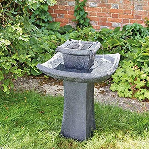 Garden Mile Solar Pogoda Water Fountain Japanese Design Water Feature Traditional Stone Effect Garden Ornamental Bird Bath Garden Patio Energy Efficient Resin 2 Tier Water Feature