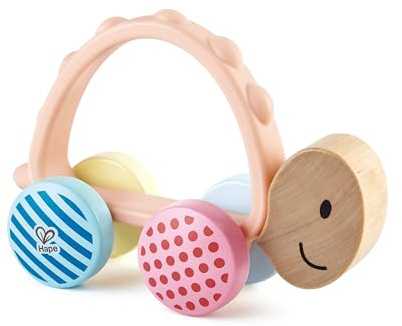 Hape Sonajero Tortuga Turbo | Coche de Juguete con Sonajero para Bebés | Hecho de Material de Arroz