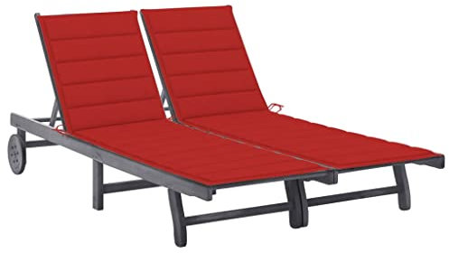 vidaXL Akazienholz Massiv Sonnenliege 2-Personen mit Auflagen Doppelliege Gartenliege Relaxliege Gartenmöbel Liege Strandliege Holzliege Grau