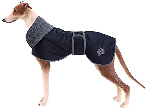 Geyecete Hunde Wintermäntel fur Windhund,Hundejacken mit plüschfutter,Wasserdichter Regenmantel Winddicht, Outdoor-Hundebekleidung mit Sicheren Reflexstreifen,fur mittel und große Hunde-Navy Blau-S