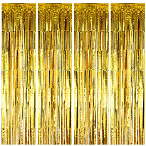 Feibmir 4 Stück Metallische Lametta Vorhänge,Glitzer Vorhang Deko,Folie Fringe Hintergrund Dekorative,für Geburtstagsfeier Baby Shower Hochzeit Weihnachten Dekorationen