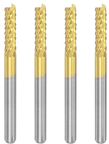sourcing map End Mill CNC Router Bits, 1/8 3.175mm Shank 3mm x 12mm Titanium Coated Tungsten Carbide Engraving Milling Cutter for PCB Plastic Fiber Wood 4pcs