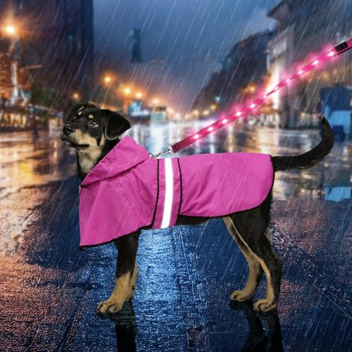 Weesiber Regenmantel Hund - Hunderegenmantel Wasserdicht Regenjacke Hund Reflektierend mit Leinenloch, Regencape für Hunde Mit Kapuze (M, Rosa)