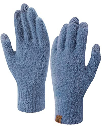 ZASFOU Damen Winter Touchscreen Handschuhe Nerzsamtimitat Elastische Warme Winterhandschuhe für kaltes Wetter,Blau