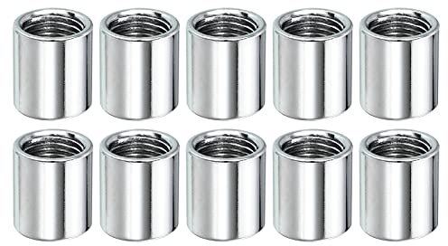 sourcing map Round Coupling Nut, M10x1mm Female Thread 15mm Threaded Round Sleeve Connector Rod Bar Stud Tube Nut Hardware Fastener, Silver Pack of 10