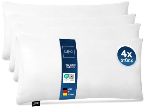 LILENO HOME Microfaser Kissen 40x80 cm (450g Füllung) [4er Set] bis 95 Grad | waschbar - Kopfkissen 40x80 cm als Kissen-Füllung für Bett oder als Dekokissen