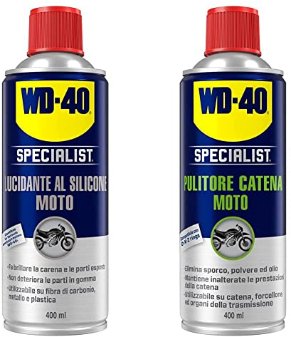 Lucidante al Silicone WD-40 Specialist Moto, Facile da Applicare senza Bisogno di Lucidare, Utilizzabile su Fibra di Carbonio, Metallo e Plastica, 400 ml & Specialist Moto Pulitore Catena