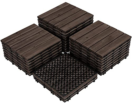 Abician 27 Dalles de terrasse en Bois 30 x 30 cm Dalles de Terrasse en Bois Composite pour patio intérieur extérieur jardin terrasse Noir
