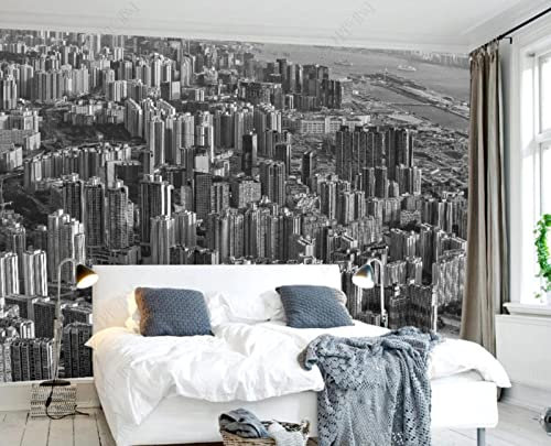 Fototapete 3D Tapete Schwarz-Weiße Retro-Stadthochhäuser Tapeten Vliestapete Wandbilder XXL Wanddeko Wandtapete -314375 200x140cm