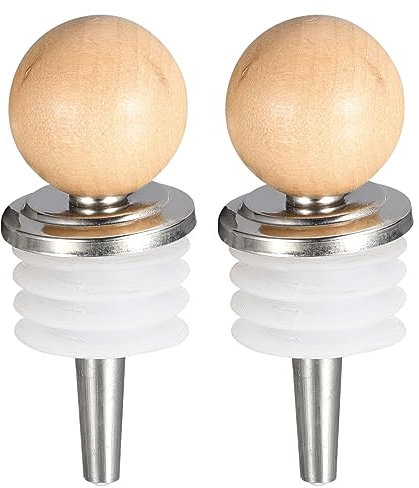 QUARKZMAN Tapón Vino Silicona, 2uds, 26mm/1.02, Tapón Botella Vino Acero Inoxidable con Bola Madera, Corchos Vino Reutilizables, Salvavidas Vino para Champán, Cerveza, Refresco