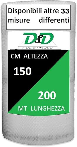 D. & D. Polystyrol, Luftpolsterfolie für Verpackung und Versand – Made in Italy – Luftblasen zum Schutz, Polsterung, Verpackung von Gegenständen im Transport (H 150 cm x 200 mt/l)