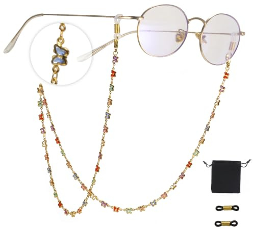 Dreamtimes Collana per occhiali da donna, realizzata a mano, con rosa, collana per occhiali, Colorato-g, M