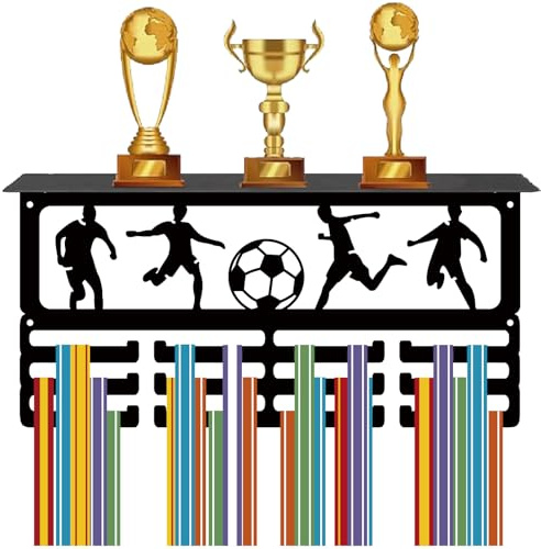 CREATCABIN Medaillenhalter Sportmedaillen-Aufhänger,Umhängeband,Trophäen-Auszeichnungen,Schwarzes Metallgestell,Wandrahmen Zum Aufhängen Für Athleten,Medaillengewinner,Geschenke,40x20cm