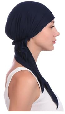 Förbunden huvudbonad huvudsjal kemo huvudbonad mössa huvudskydd halsduk turban keps bomull alopeci bandana, Marinblå ribbad, en storlek